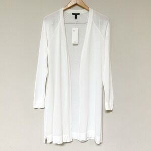 NEW Eileen Fisher Womens XS $298 Simple Long Cardigan Solid‎ White Open Front
